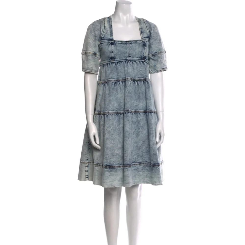 Ulla Johnson Denim Blue Jeans Dress Washed Out Acid Size 8 Square Neck $510 - Picture 2 of 13